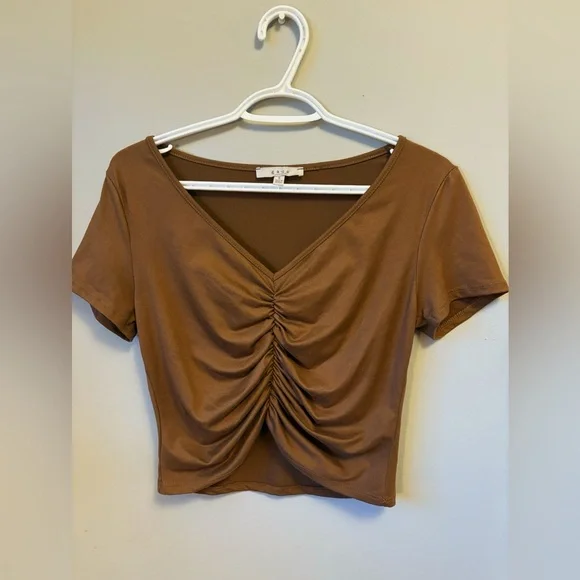 Brown Ruched V-Neck Top - Picture 1 of 2